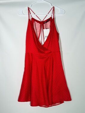 Zara Red Spotted Strappy V-Neck Dress